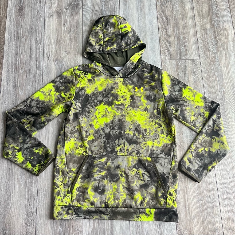 Under Armour Hoodie Boys Youth XL Yellow Green Neon Camouflage Pullover YXL